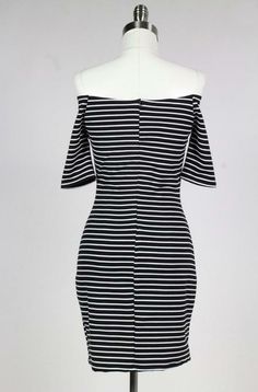 It’s hard to top your favorite LBD, but this off-the-shoulder dress does! The Movin' On Baby Off-The-Shoulder Striped Bodycon Dress tops them all! You’ll love the way you look in this bardot dress shoulder bearing little number with half sleeves. Features bodycon off-the-shoulder bodice with striped wrap top and attached half sleeves that complete the awesome dress. DETAILS & CARE Rayon/Nylon/Spandex. Hand wash cold. Made in the USA. Fitted Off-shoulder Midi Dress For Brunch, White Off-shoulder Bodycon Dress, Summer Party Off Shoulder Dress With Boat Neck, Summer Off Shoulder Boat Neck Dress For Party, Fitted Boat Neck Off Shoulder Summer Dress, Chic Off-shoulder Bodycon Dress For Day Out, Boat Neck Off-shoulder Dress For Summer Party, Black Off-shoulder Summer Dress, Fitted Off-shoulder Top For Day Out