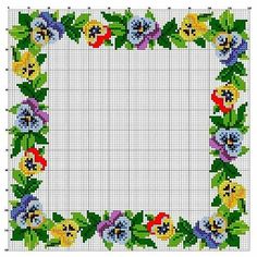 a cross stitch pattern with flowers and leaves on the border, as well as a white background