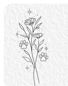 a flower with paw prints on it and stars in the sky above them, as well as