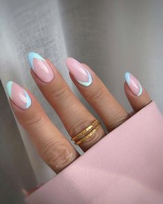 Monika on Instagram: “PASTEL OBSESSION 🤍💙💚 @semilac 809 Tender Pink 386 Blue Cloud 387 Mint Refresh • • • Ring 💍 @sothopl #delicatenails #frenchnails…” Short Pink Nails, Neon Pink Nails, Pink Glitter Nails, Hot Pink Nails, Almond Nails Designs, Pink Nail Designs, Short Nail Designs, Manicure Y Pedicure