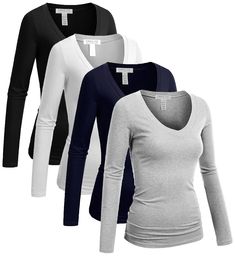 PRICES MAY VARY. 92 percent cotton and 8 percent spandex Slim fit and Runs Small recommend sizing up Basic essential long fitted tee shirt Comfortable stretchy cotton blend for greater movement Machine or hand cold wash gentle cycle dry flat Women's basic long sleeve V neck shirts. Great for any occasion, can be weared as undershirt, runs one size smaller. Very comfy, soft, lightweight, and quite stretchy. Basic Long Sleeve, Womens Long Sleeve Shirts, Womens Basic, Ladies Tops Fashion, Women's Casual, Women Long Sleeve, Plus Size Outfits, Casual Women, V Neck T Shirt