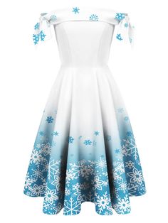 White 1950s Off Shoulder Snowflake Dress – Retro Stage - Chic Vintage Dresses and Accessories Snowflake Dress, Raise Your Standards, Style Dress, Kitsch, Off Shoulder, Blue, White