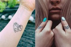 two pictures one with a woman's face and the other with a tattoo on her arm