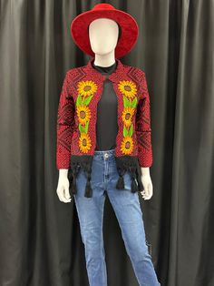 This is one of a kind beautiful jacket to wear daily or for a special ocassion. The colors on the the embroidered are beautiful and elegant. It is lightweight and cozy. Embroidered Jacket, Festival Season, Porter, Sunflower, Art Collection, Bathing Beauties, Angeles, Purses And Bags, Music Clothes