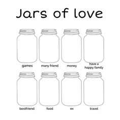 the jars of happiness are labeled with names and pictures for each jar, as well as their name