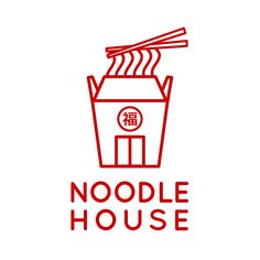 noodle house logo with chopsticks sticking out of the roof and noodles on top