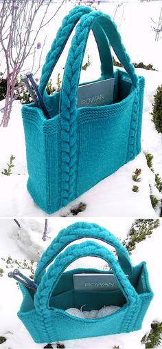 two pictures of a purse in the snow