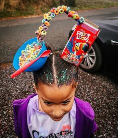 DIY Cereal Hair Crazy Hair Day Braids, Crazy Buns Hairstyles, Crazy Hair Day Adults, Diy Cereal, Spooky Hair, Hair Fails, Picture Day Hair