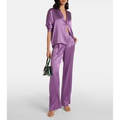 New ! Size 0 Inseam 33 In Waist 26 In 100% Silk Made In China Dry Clean Only Zip Fly With Hook And Bar Closure Side Seam Pockets Satin Fabric Item Not Sold As Set Our Style No. Tsex-Wp33 Manufacturer Style No. Ts-6000 1282 The Sei Wide Leg Trouser Pants Amethyst Purple Silk 0 Nwt $621 White Jogger Pants, Tapered Sweatpants, Gray Cheetah Print, Cozy Pants, Joggers Track Pants, Blouse Material, Purple Silk, Amethyst Purple, Silk Pants