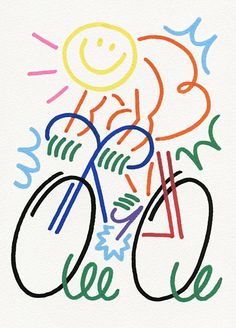 a drawing of a person on a bike