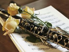 a flute resting on top of sheet music with flowers next to it and the words i will praise you with my whole heart, before the gods i will sing