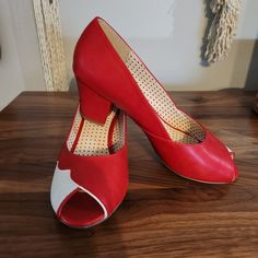 Nwot. Tried On In My Home. These Vintage Looking Pumps Are So Cute And Perfect If You Like Dressing Vintage Or Pinup! Size 10. Retro, Vintage, Pinup, B.A.I.T. Footwear, 50s, 60s, 40s Retro Red Heels For Summer, Retro Red Heels For Spring, 60s Shoes, Red Pumps, Vintage Pinup, My Home, Shoes Women Heels, Pin Up, Red White