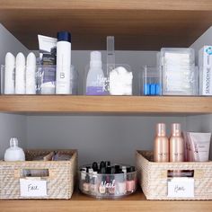 the shelves are full of beauty products and personal care items for women to use on their daily routine