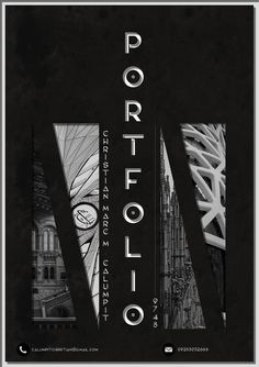 a black and white poster with the word portfolio written in boldly letters