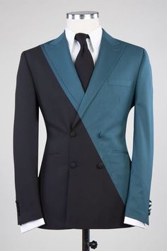 Modern Gray Blue and Black Double Breasted Men's Ball Suit with Peak Collar | Bradymensuit Burgundy Prom Dress Lace, Suit For Prom, Modern Suits, Dusty Blue Bridesmaid Dresses, Prom Suits, Party Suits, Coat Men, Slim Fit Suits, Suit Up