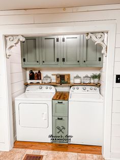 a washer and dryer in a small room