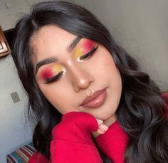 Cherry Lemonade Colorful Eyeshadow Looks Pink And Yellow Eyeshadow Looks, Colourful Eyeshadow Looks, Colorful Eyeshadow Looks, Colourful Eyeshadow, Playful Makeup, Cheer Makeup, Cherry Lemonade, Vibrant Makeup