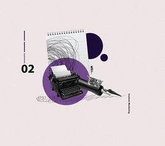 an old fashioned typewriter sitting on top of a purple circle