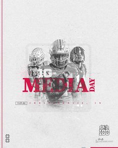 an advertisement featuring two football players on the cover of a sports program, which is printed in red and white