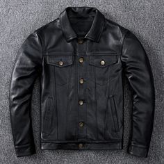 🔥Ignite your style with this Men's Black Genuine Cowhide Leather Jacket! 💪Crafted with premium material and designed for casual coolness, this single-breasted short jacket is a must-have for any wardrobe. 💸Grab it now for just $375.95! #mensfashion #leatherjacket #casualstyle #trendy #musthave #blackjacket #premiumquality #cowhideleather #menswear #fashionforward 3xl Mens Fashion, Short Jackets, Womens Workout Shirts, Coat Plus Size, Spring Denim, Mens Workout Shirts, Slim Denim, Jackets For Men, Mens Workout Clothes