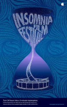 an advertisement for the insomnia festival in blue and white with words on it