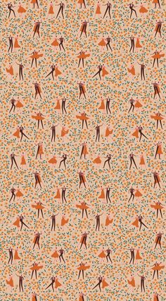 an orange and brown pattern with people on it's sides, in different colors