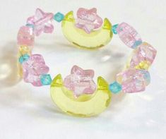 Kandi Kid, Kandi Patterns, Kawaii Jewelry, Kawaii Accessories, Pony Beads, Pink And Yellow, Kawaii Clothes