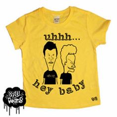 Hey Baby, Beavis, Butthead, Funny 90s Shirt, 90s Kid, Graphic Tee, Trendy Kids Clothes, Toddler Shir Yellow Pop Culture T-shirt With Character Print, Fun Character Print T-shirt, Yellow Pop Culture Character Print T-shirt, Yellow Top With Funny Print For Streetwear, Yellow Cotton Pop Culture Tops, Unisex Pop Culture T-shirt For Summer, Funny Unisex Graphic Print Shirt, Unisex Funny Graphic Print Shirt, Fun Funny Print Shirt