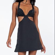 Brand New With Tags! Black Cutout Mini Dress For Party, Black Mini Dress For Day Out, Black Backless Mini Dress For Spring, Black Cutout Mini Dress For Date Night, Black Backless Mini Dress For Vacation, Backless Black Mini Dress For Vacation, Black Cutout Dress For Spring, Flirty Black Mini Dress For Day Out, Black Mini Length Dress For Vacation