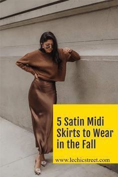 Satin Skirt Outfit Fall, Long Silk Skirt Outfit, Satin Midi Skirt Outfits, Midi Skirt Outfit Fall, Slip Skirt Outfit, Satin Dress Outfit, Silk Skirt Outfit, Long Satin Skirt