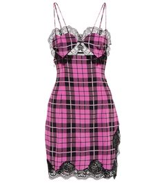 Lace-trimmed checked silk minidress 90s Vibes Outfit, Outfit Anime, Vibes Outfit, Catty Noir, Designer Cocktail Dress, Alessandra Rich, 90s Vibes, Travel Dress, Dolce E Gabbana