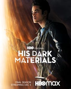 the poster for hbo's dark materials shows a young man holding his hand out