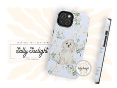 a phone case with a white dog on it