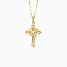 Cross and Crown of Thorns Faith Pendant Necklace - vanimy Spiritual Cross Necklace With Intricate Design, Spiritual Yellow Gold Cross Necklace, Spiritual Cross Jewelry With Intricate Design, Engraved Cross Necklace For Blessing, Personal Shrine, The Crown Of Thorns, Heart Crown, Cross Gift, Jewelry Knots