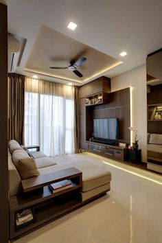 modern living room with white and brown decor