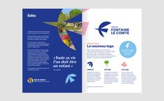 a blue brochure with an image of a bird in flight and the words fortine le centre on it