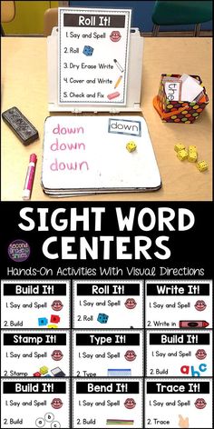 sight word centers for the classroom to use with their writing and spelling skills, including an interactive