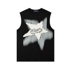 Retro Star Patch Oversized Hip Hop Graphic Tee  Material: Cotton  Size: S, M, L, XL, 2XL Color: Black, White  Season: Spring, Autumn, Winter   Occasion: Leisure, Outdoor, Daily, Vacation Casual Summer Tops With Star Logo, Casual Cotton Tops With Star Logo, Crew Neck Tops With Star Logo For Summer, Casual Tops With Star Logo And Relaxed Fit, Trendy Tops With Star Print For Streetwear, Trendy Star Print Tops For Streetwear, Casual Tops With Star Logo For Streetwear, Casual Relaxed Fit Tops With Star Print, Relaxed Fit Tops With Star Logo For Streetwear