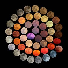 the full moon is shown with many different colors