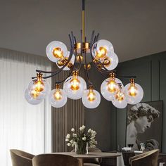 2-Tier Nordic Style Clear Glass Pendant Chandelier: Orb-Shaped Black & Gold 9/12-Head 12 / Pendulum Lights, Industrial Lamp, Modern Light Fixtures, Black Chandelier, Chandelier In Living Room, Pendant Chandelier, Nordic Style, Glass Pendant, Glass Design