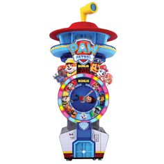 the paw patrol game machine is shown in front of a white background and has various characters on it