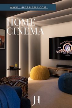 a living room filled with furniture and a flat screen tv sitting on top of a wall