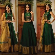 Gold Brocade Designer Dresses, Designer Gold Brocade Dresses, Designer Brocade Gold Dresses, Gold Brocade Dresses For Designer Wear, Raw Silk Dress With Gold Embroidery For Reception, Diwali Green Sets With Gold Embroidery, Gold Embroidered Raw Silk Dress For Reception, Green Anarkali With Gold Embroidery, Green Anarkali Set With Gold Embroidery