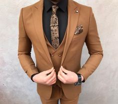 This is a Classic  Suit by Golden Attire crafted from high quality fabric and imported materials. Our products are handcrafted by experienced tailors who make sure the that the stitching is precise, lining is proper and the overall product is sturdy enough to not go out of shape for more than a few years. Also all our products have extra margins in their length, sleeves, sides so it's easily alterable if your size changes after some time. To see more available colours and designs in this collect Rust Suit, Suit Wedding Groom, Double Breasted Suit Men, 3 Piece Suit Wedding, Lounge Suit, Business Lounge, Suits Groom, Groom Suits, Bespoke Suits