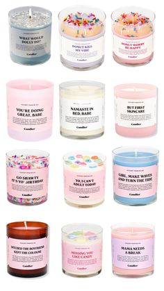 many different types of candles are shown together