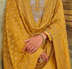 Mustard Designer Embroidered Silk Wedding Sharara Suit-Saira's Boutique Wedding Sharara Suit, Wedding Sharara, Embroidered Buttons, Wedding Reception Party, Mustard Fabric, Resham Embroidery, Pakistani Clothes, Sharara Suit, Reception Party