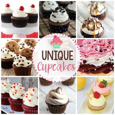 a collage of cupcakes with different toppings