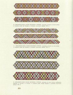 a cross stitch pattern with different colors and sizes on the side, in white paper