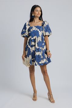 This moody floral dress features an embroidered scallop trim along the front of the bodice. Smocking on the back creates a flexible fit through the bust, and the short balloon sleeves have an elastic trim on the shoulders for a comfortable hold. Short Balloon Sleeves, Scallop Dress, Scalloped Dress, Scallop Trim, Cute Prom Dresses, List Ideas, Blue Door, Summer Fabrics, Blue Midi Dress