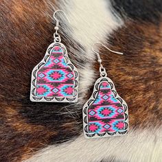 Glenwood Earrings | gussieduponline Cow Tag, Aztec Design, Aztec Designs, A Cow, Shopify Theme, Beaded Necklaces, Light Weight Earrings, One Set, Multi Colored